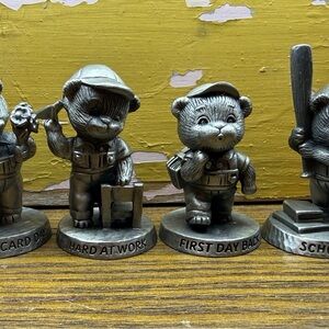 Avon Fine Pewter Vintage 1984 Set Of 4 School Themed Teddy Bear Figure Figurines